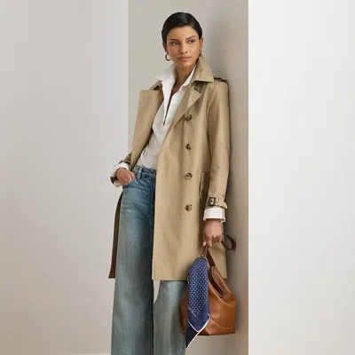 Ralph Lauren Double-breasted Cotton-blend Trench Coat In Sand In Brown