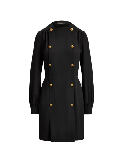 Ralph Lauren Double-breasted Georgette Mini Dress In Black