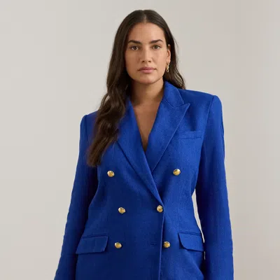 Ralph Lauren Double-breasted Linen-cotton Blazer In Cruise Royal