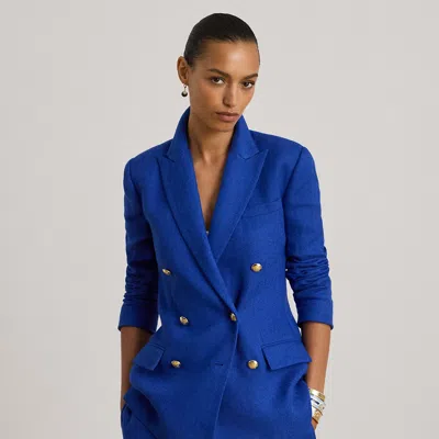 Ralph Lauren Double-breasted Linen-cotton Blazer In Cruise Royal In Blue