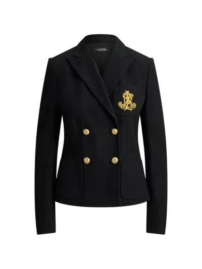 Ralph Lauren Double-breasted Piqué Blazer In Black