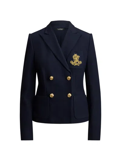 Ralph Lauren Double-breasted Piqué Blazer In Blue