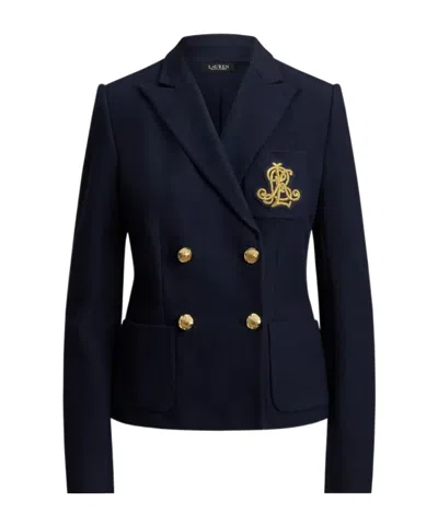 Ralph Lauren Double-breasted Piqué Blazer In Blue
