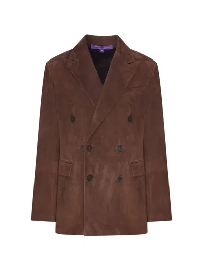 Ralph Lauren Double-breasted Suede Blazer In Brown