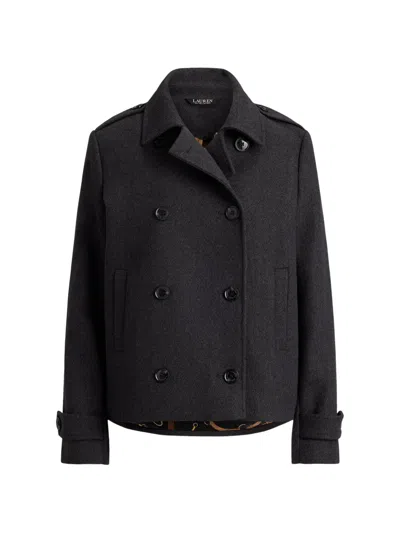 Ralph Lauren Double-breasted Twill Short Coat In Black