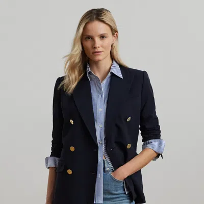 Ralph Lauren Double-breasted Wool Crepe Blazer In Lauren Navy In Blue