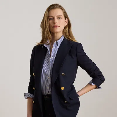 Ralph Lauren Double-breasted Wool Crepe Blazer In Lauren Navy In Black