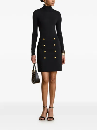 Ralph Lauren Double-breasted Wrap Mini Skirt In Black