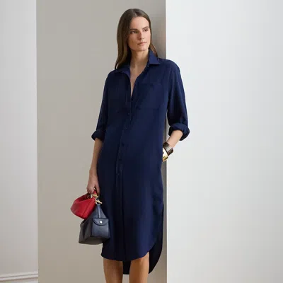 Ralph Lauren Double-faced Georgette Shirtdress In Refined Navy In Blue