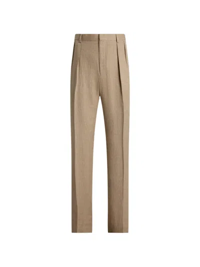 Ralph Lauren Double-pleated Trousers In Brown