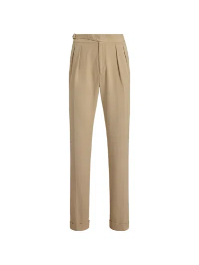 Ralph Lauren Purple Label Silk Pleated Byron Straight Trousers In Brown