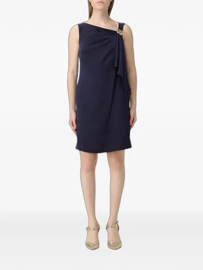 Ralph Lauren Draped Logo-button Mini Dress In Blue