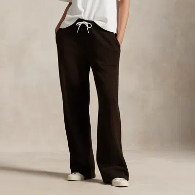 Ralph Lauren Drawstring Fleece Wide-leg Sweatpant In Black