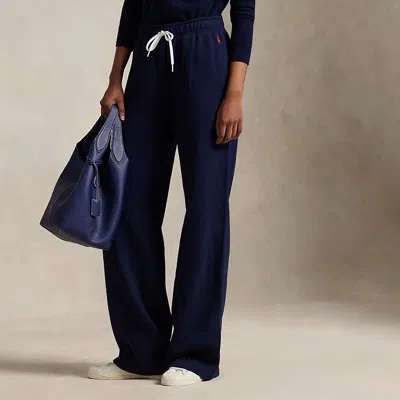 Ralph Lauren Drawstring Fleece Wide-leg Sweatpant In Blue