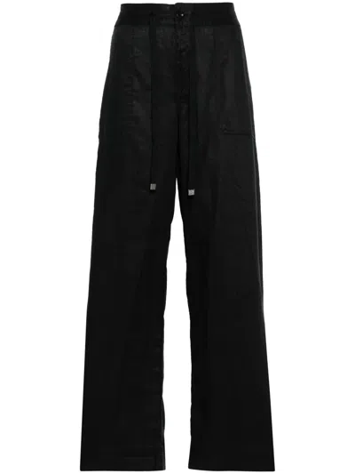 Ralph Lauren Drawstring-waist Linen Trousers In Black