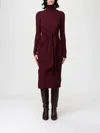 Ralph Lauren Women's Tie-front Turtle Neck Dress In Burgundy