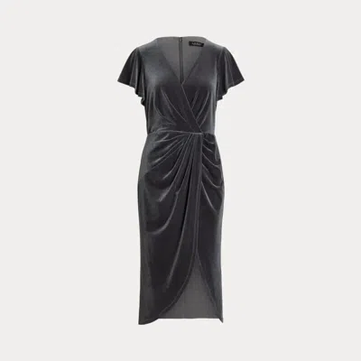 Ralph Lauren Dress Women's 12 Gray Velvet Side Slit Flutter Sleeve Erk620 In Grey