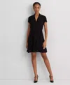 Ralph Lauren Dress Women's Black Georgette Belted Short Sleeve App3029 In Black
