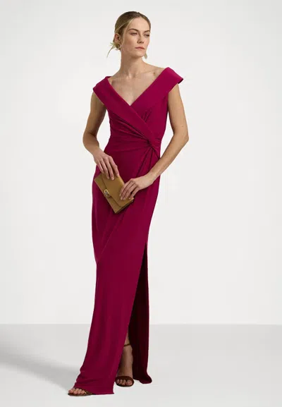 Ralph Lauren Dress Women Fuchsia Berry Stretch Off-the-shoulder Fts1443 In Burgundy