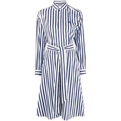 Ralph Lauren Belted Striped Cotton Shirtdress In A Navy/white