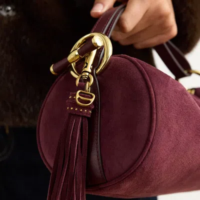 Ralph Lauren D-ring & Studded Suede Tassel Charm In Dark Garnet