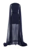 Polo Ralph Lauren Dylon Sheer Chiffon Gown In Navy