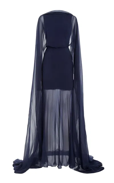 Polo Ralph Lauren Dylon Sheer Chiffon Gown In Navy