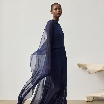 Ralph Lauren Dylon Washed Chiffon Evening Dress In Lux Navy In Blue