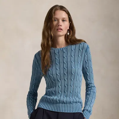 Polo Ralph Lauren Elbow-patch Cable-knit Cotton Sweater In Chambray Indigo