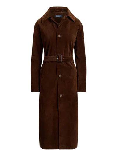 Ralph Lauren Elegant Vintage-inspired Leather Coat For Women In Burgundy