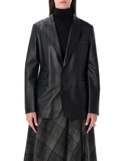 Ralph Lauren Single-breasted Leather Blazer In Black