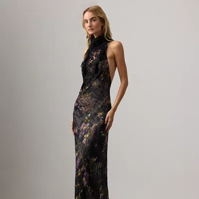 Ralph Lauren Ellen Floral Devoré Satin Evening Dress In Multi