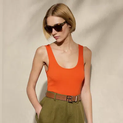 Polo Ralph Lauren Ellis Rib-knit Cotton-blend Tank Top In Bright Orange