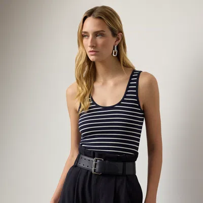 Ralph Lauren Ellis Rib-knit Striped Tank Top In Icon Navy/cream