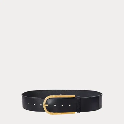 Polo Ralph Lauren Elongated-buckle Leather Belt In Black/gold