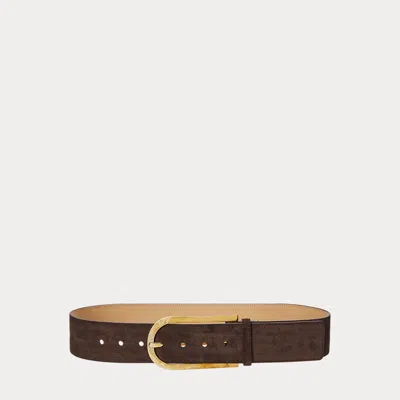 Polo Ralph Lauren Elongated-buckle Suede Belt In Chocolate/gold