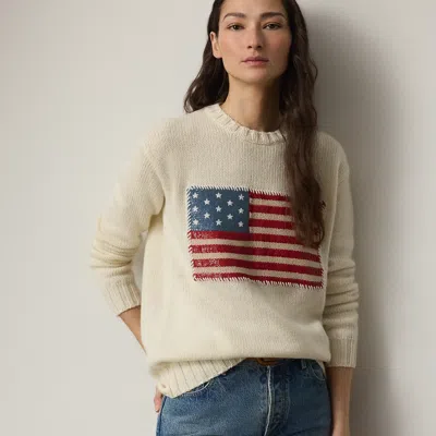 Ralph Lauren Embellished Cashmere Flag Sweater In Blue