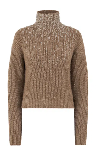 Ralph Lauren Embellished Cashmere Sweater In Brown