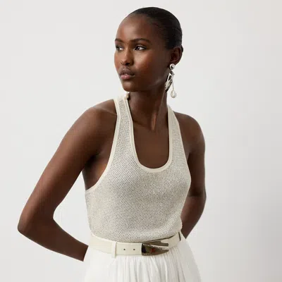 Ralph Lauren Embellished Racerback Sweater Tank Top In Lux Cream In White
