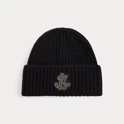 Ralph Lauren Embellished-bullion Rib-knit Beanie In Black