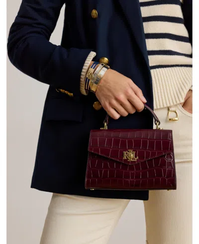 Ralph Lauren Embossed Farrah Small Satchel Bag In Burgundy
