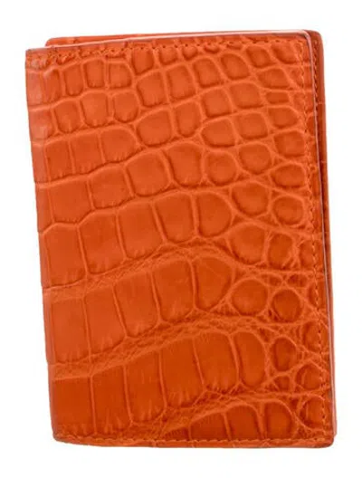 Pre-owned Ralph Lauren Embossed Leather Animal Print Bifold Wallet In Orange