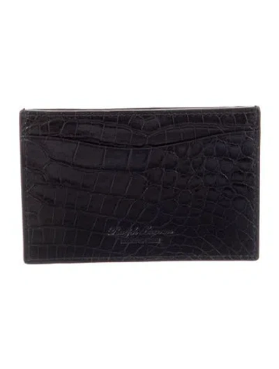 Pre-owned Ralph Lauren Embossed Leather Animal Print Card Holder In Blue