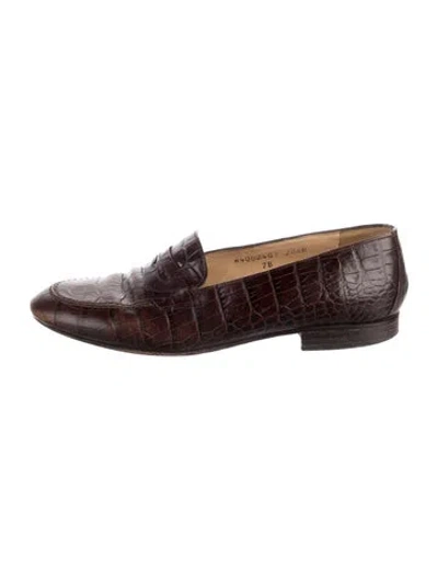 Pre-owned Ralph Lauren Embossed Leather Animal Print Loafers In Brown