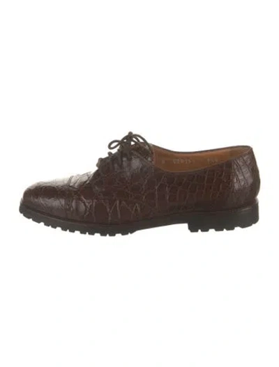 Pre-owned Ralph Lauren Embossed Leather Animal Print Oxfords In Brown