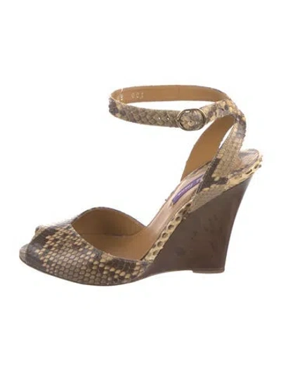 Pre-owned Ralph Lauren Embossed Leather Animal Print Sandals In Brown