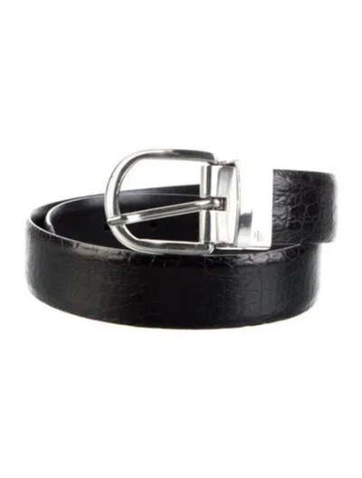 Pre-owned Ralph Lauren Embossed Leather Belt In Black