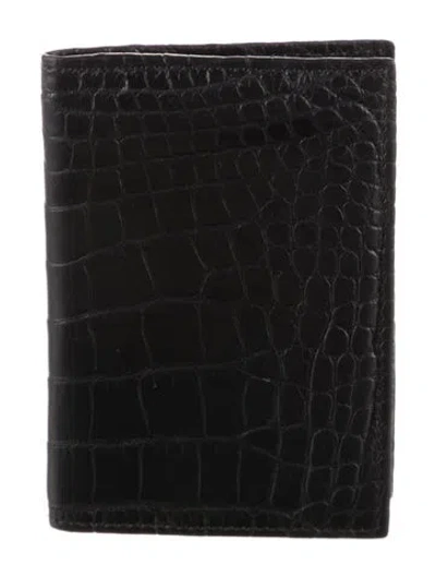 Pre-owned Ralph Lauren Embossed Leather Bifold Wallet In Black
