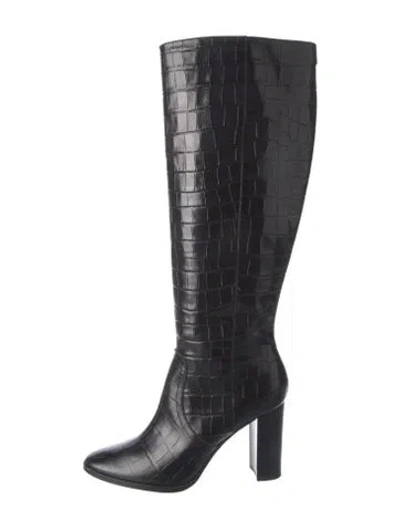 Pre-owned Ralph Lauren Embossed Leather Boots In Black
