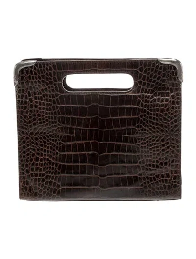 Pre-owned Ralph Lauren Embossed Leather Clutch In Brown